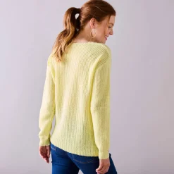 Trui met V-hals, patenttricot met zachte touch