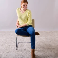 Trui met V-hals, patenttricot met zachte touch