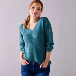 Trui met V-hals, patenttricot met zachte touch