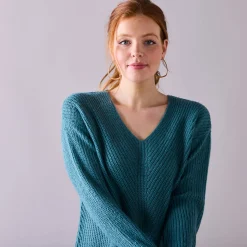 Trui met V-hals, patenttricot met zachte touch