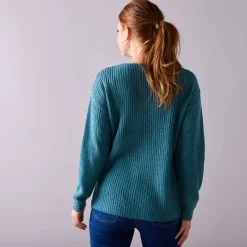 Trui met V-hals, patenttricot met zachte touch