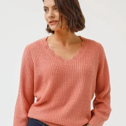 Trui met V-hals, patenttricot