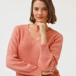 Trui met V-hals, patenttricot