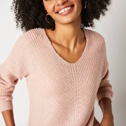 Trui met V-hals, patenttricot met zachte touch
