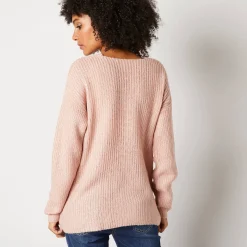 Trui met V-hals, patenttricot met zachte touch
