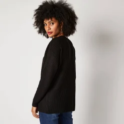 Trui met V-hals, patenttricot met zachte touch