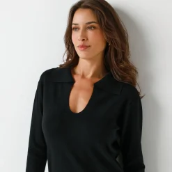 Trui-jurk in fijn tricot, met polokraag en zakken
