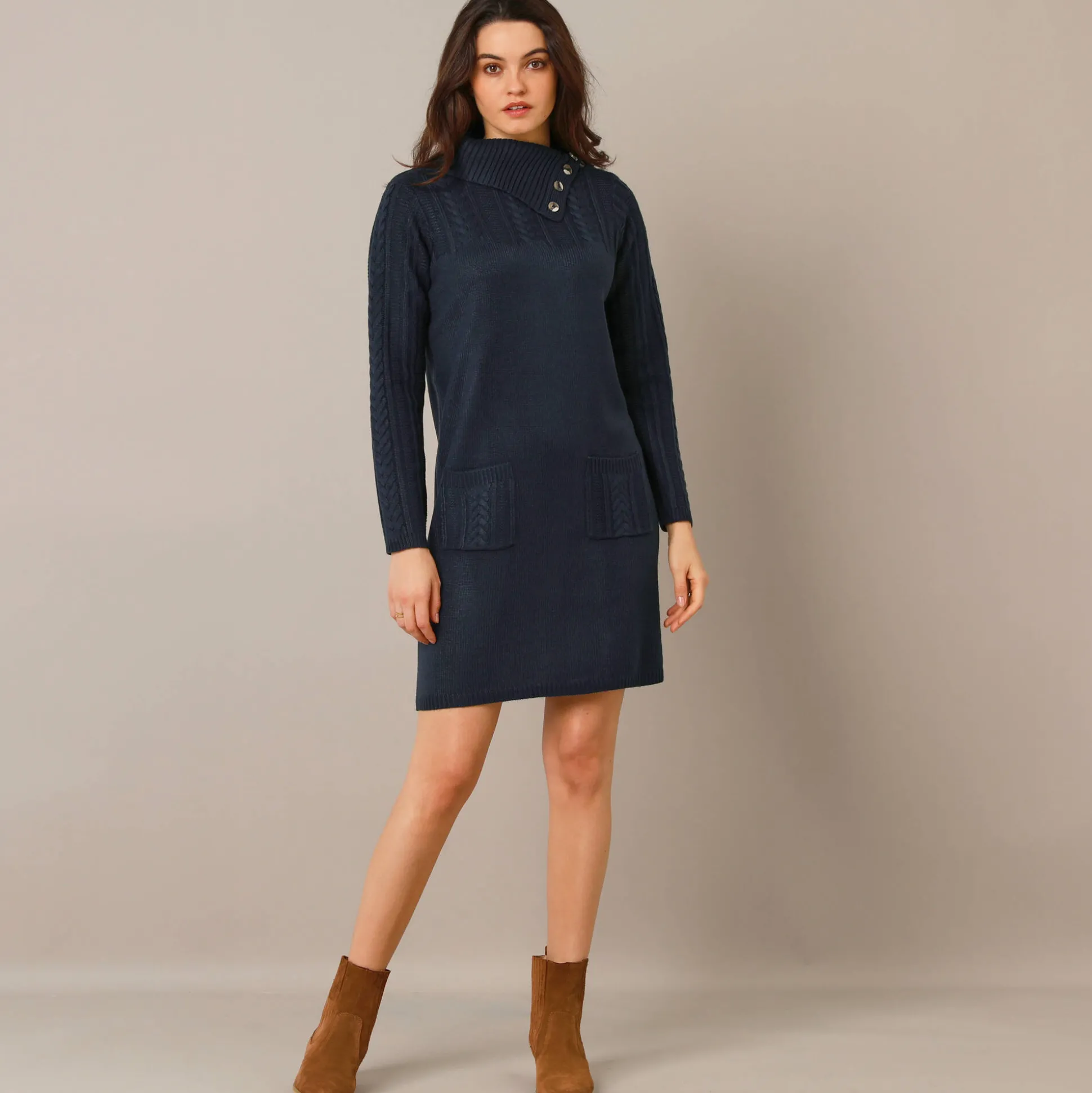 Trui-jurk in kabeltricot