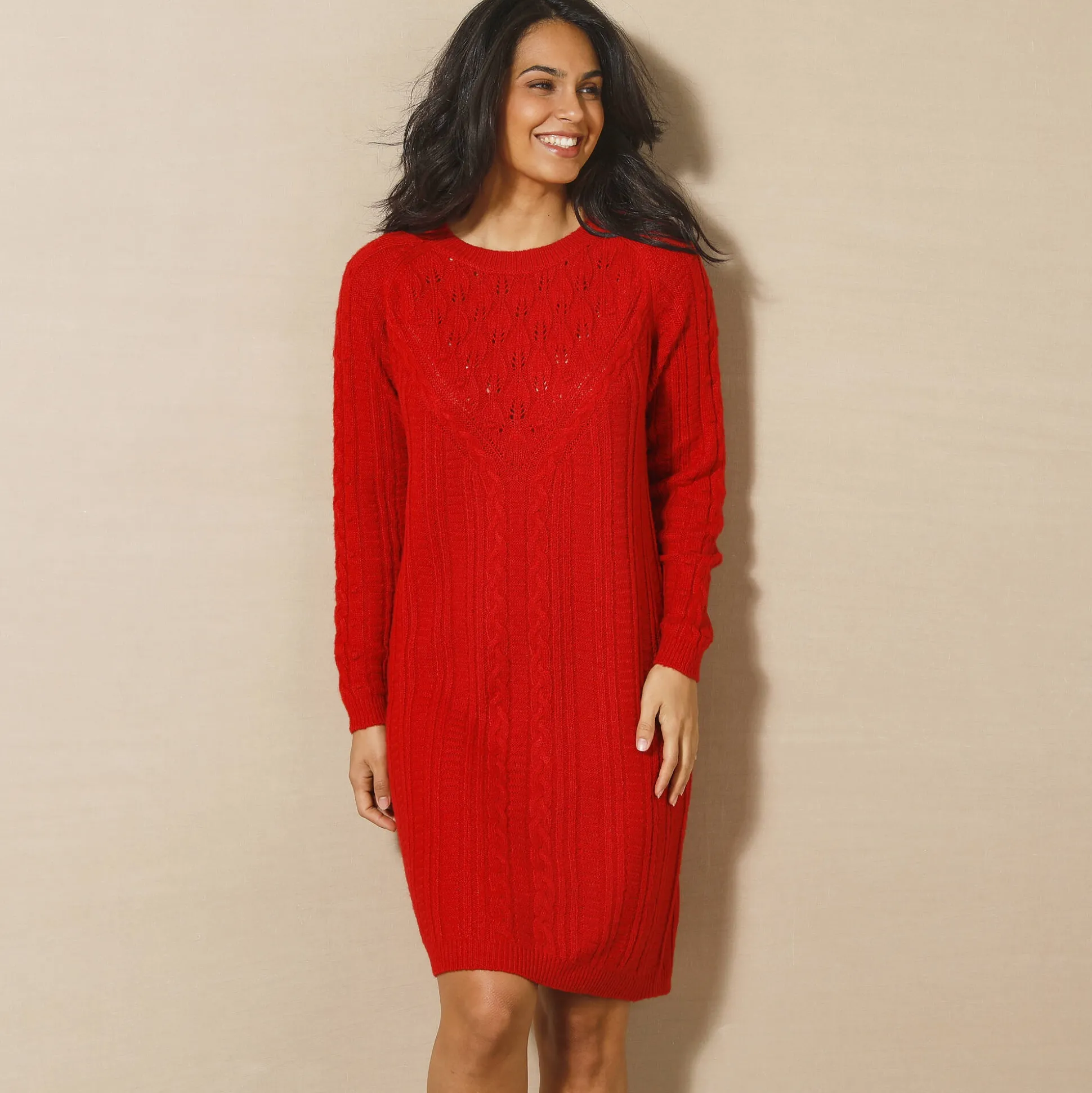 Trui-jurk in kabeltricot