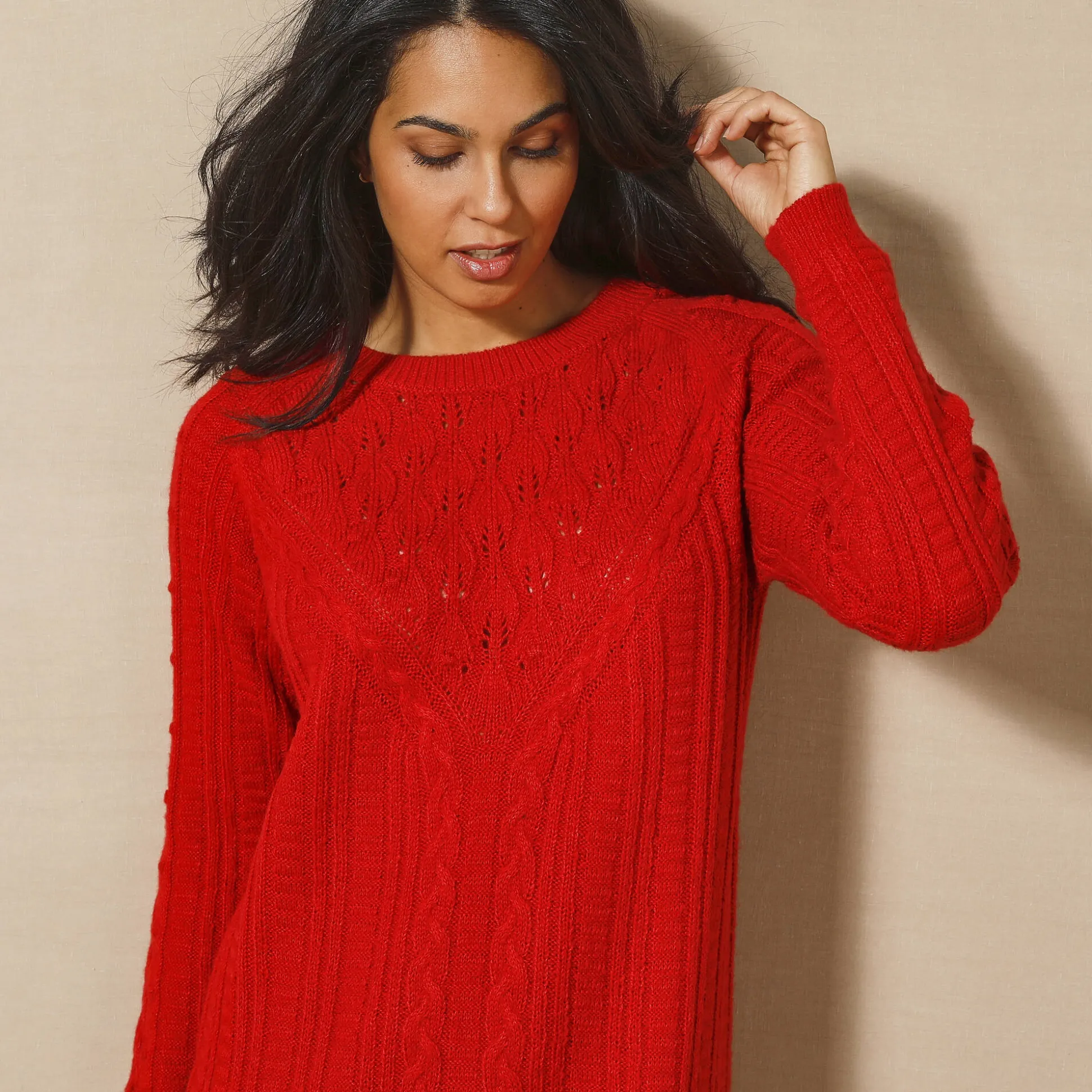 Trui-jurk in kabeltricot