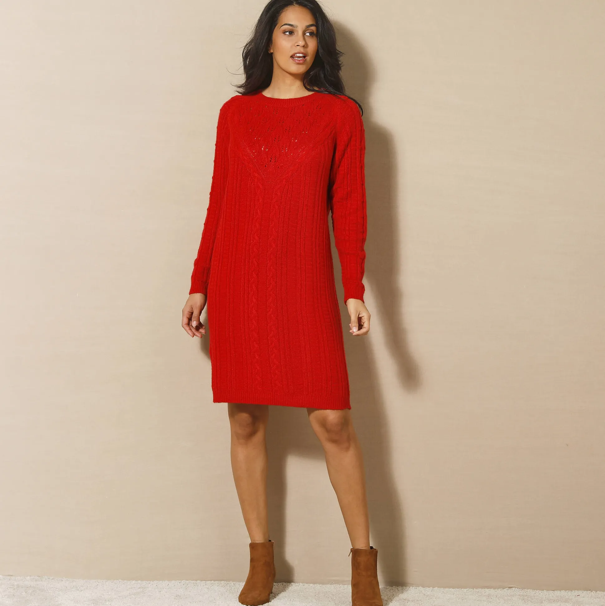 Trui-jurk in kabeltricot