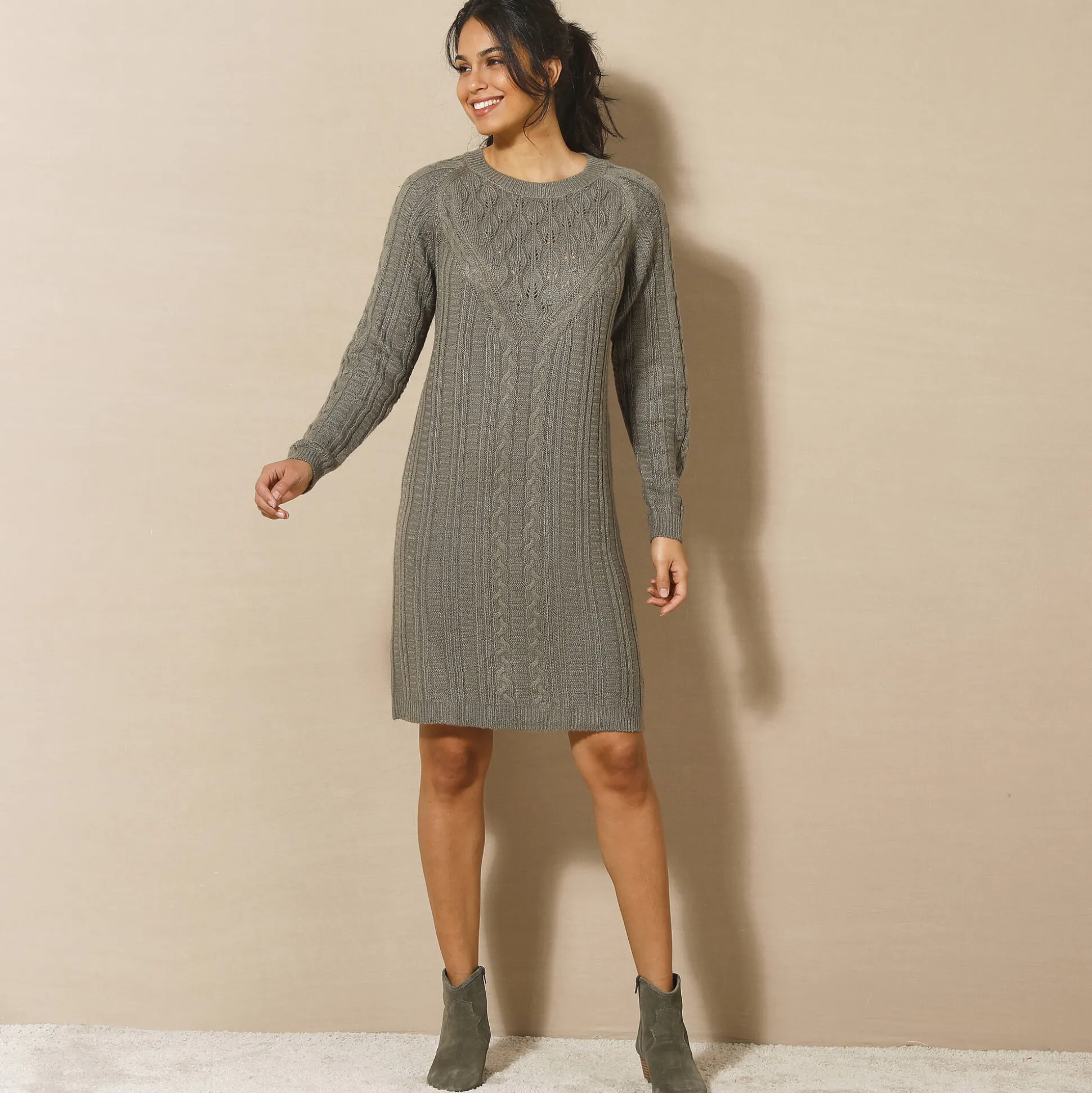 Trui-jurk in kabeltricot