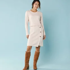 Trui-jurk in wikkelstijl, kleine lengtes