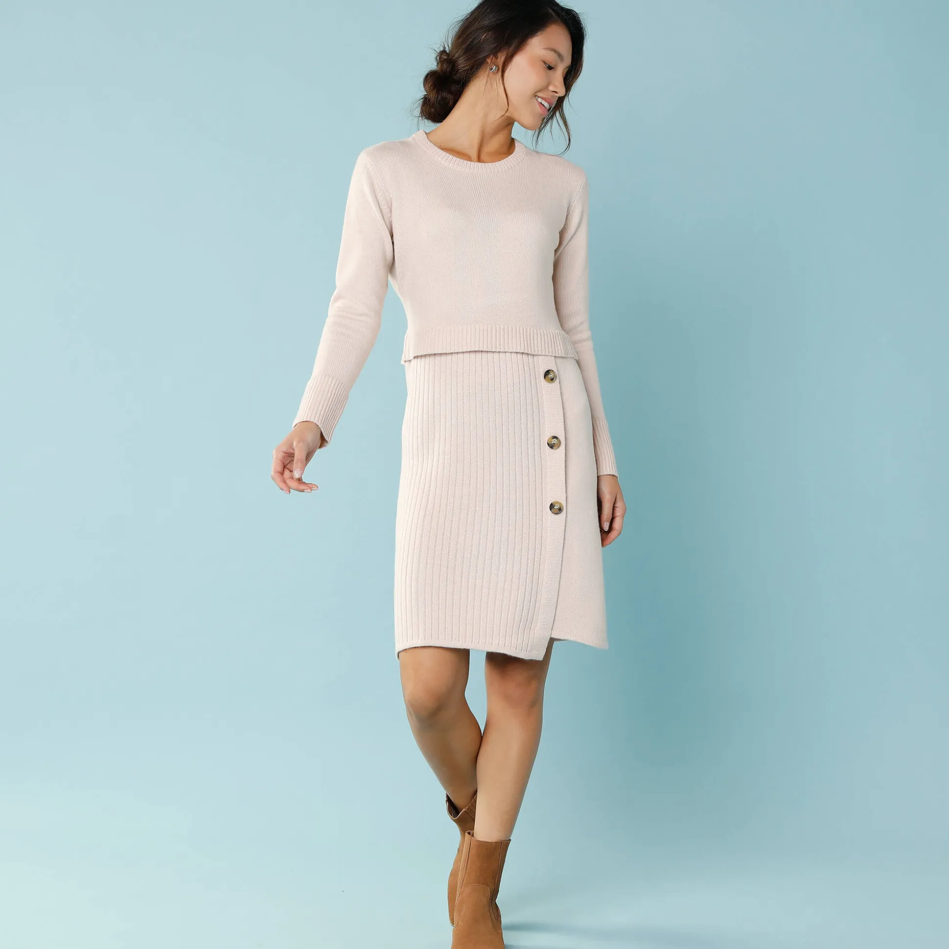 Trui-jurk in wikkelstijl, kleine lengtes
