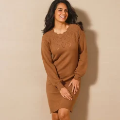 Trui-jurk met geschulpte afwerking, fantasietricot