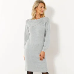 Trui-jurk met geschulpte afwerking, fantasietricot