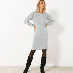 Trui-jurk met geschulpte afwerking, fantasietricot