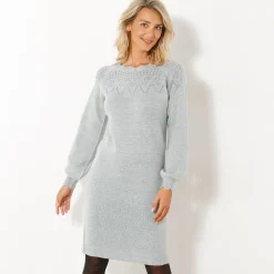 Trui-jurk met geschulpte afwerking, fantasietricot