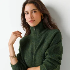 Trui-jurk met truckerskraag, ribtricot in wolmengeling