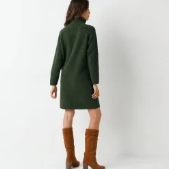 Trui-jurk met truckerskraag, ribtricot in wolmengeling