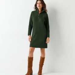 Trui-jurk met truckerskraag, ribtricot in wolmengeling