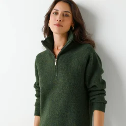 Trui-jurk met truckerskraag, ribtricot in wolmengeling