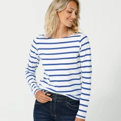 T-shirt in biokatoen met lange mouwen en marinestrepen