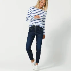 T-shirt in biokatoen met lange mouwen en marinestrepen