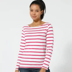 T-shirt in biokatoen met lange mouwen en marinestrepen