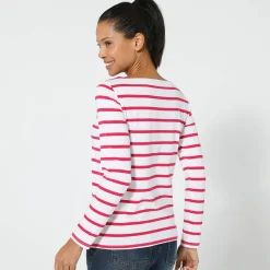 T-shirt in biokatoen met lange mouwen en marinestrepen