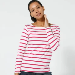T-shirt in biokatoen met lange mouwen en marinestrepen
