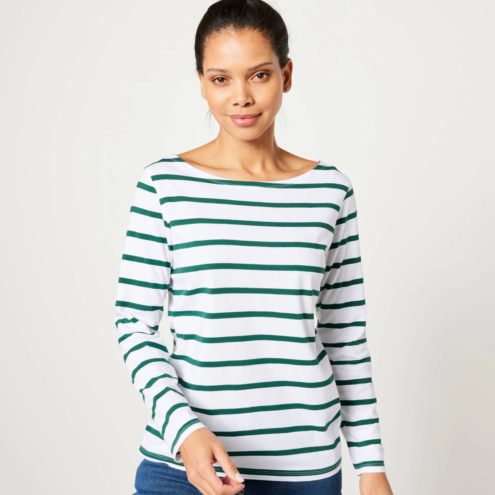 T-shirt in biokatoen met lange mouwen en marinestrepen