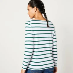 T-shirt in biokatoen met lange mouwen en marinestrepen