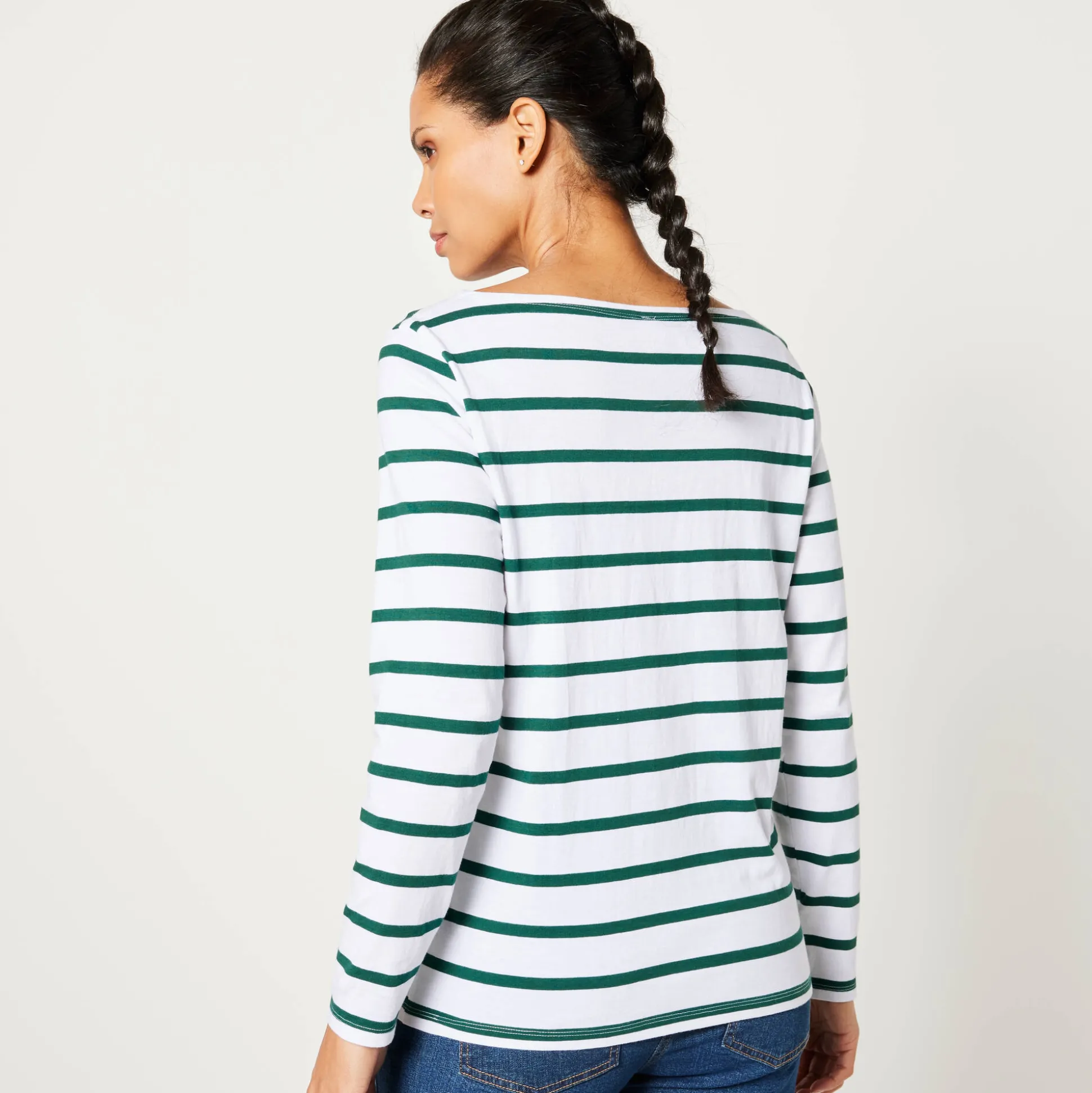 T-shirt in biokatoen met lange mouwen en marinestrepen
