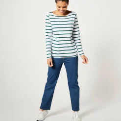 T-shirt in biokatoen met lange mouwen en marinestrepen