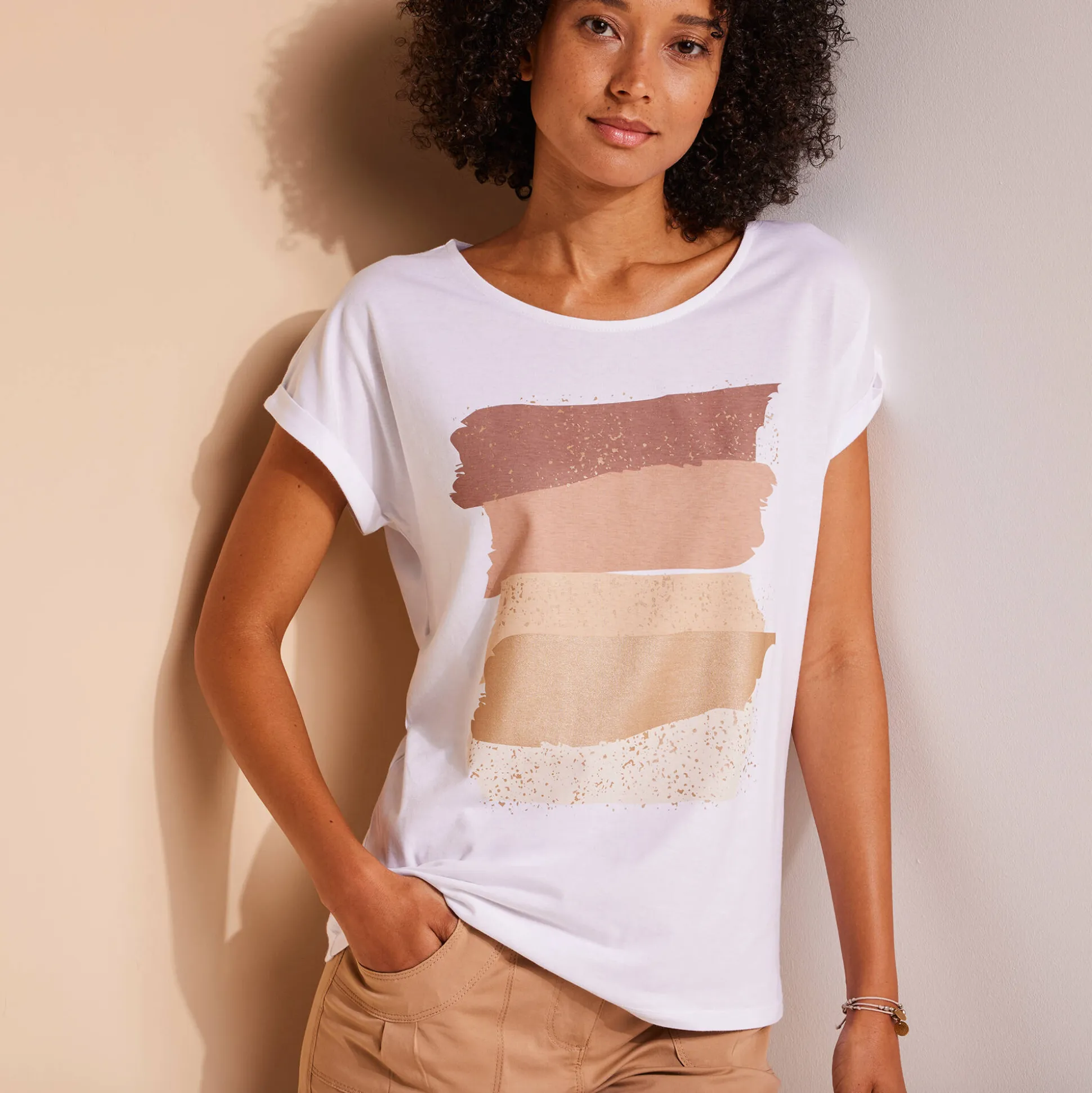 T-shirt in fifties model met arty print, jerseytricot