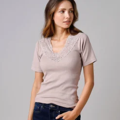 T-shirt in katoen en kant - set van 2