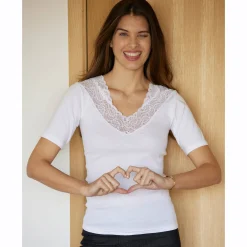 T-shirt in katoen en kant - set van 2