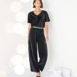 T-shirt in velours met reliëf, korte mouwen