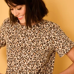 T-shirt, korte mouwen met omslag, dierenhuidprint