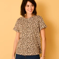 T-shirt, korte mouwen met omslag, dierenhuidprint