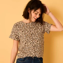 T-shirt, korte mouwen met omslag, dierenhuidprint