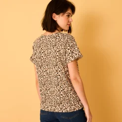 T-shirt, korte mouwen met omslag, dierenhuidprint
