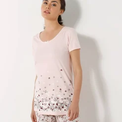 T-shirt met bloemenprint - korte mouwen