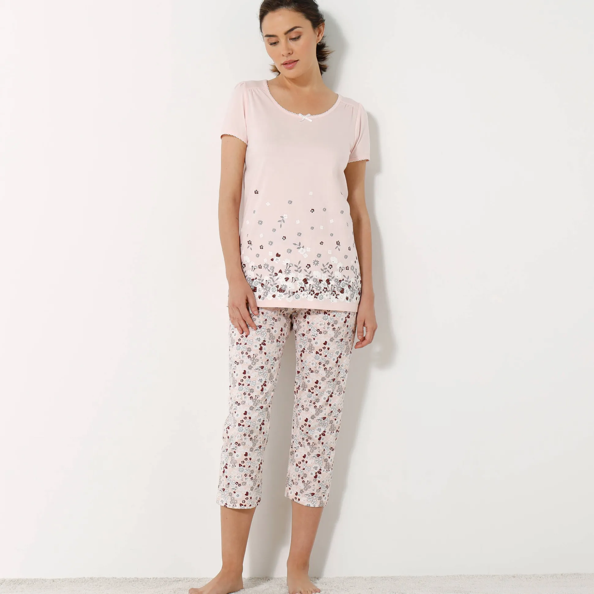T-shirt met bloemenprint - korte mouwen