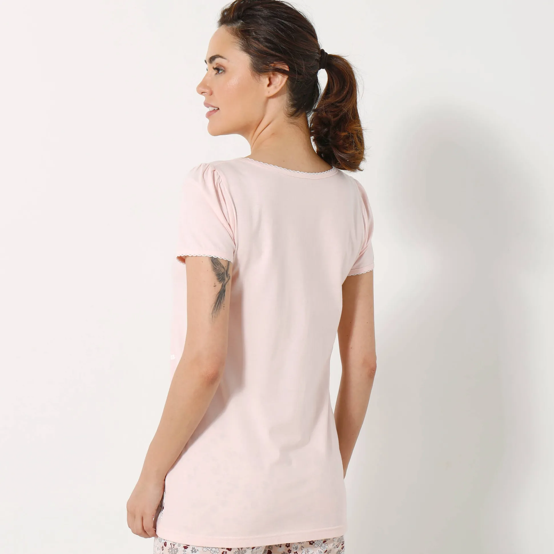 T-shirt met bloemenprint - korte mouwen