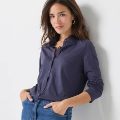 T-shirt met knopen, lange mouwen en polokraag