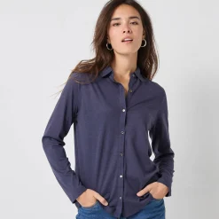 T-shirt met knopen, lange mouwen en polokraag