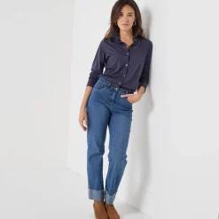 T-shirt met knopen, lange mouwen en polokraag