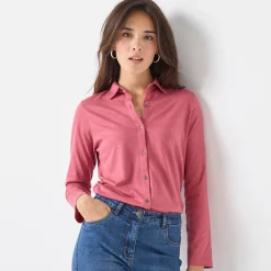 T-shirt met knopen, lange mouwen en polokraag